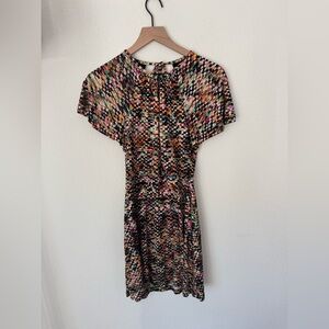 Saloni Geometric Print Cut Out Back Dress - Size 8